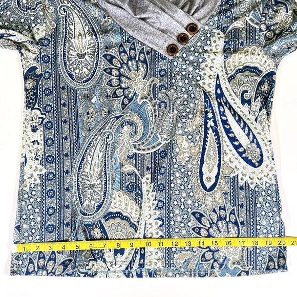 Exclusive ❤ - Women's Size M - Blue & Gold Paisley Design - Long Sleeve - Picture 8 of 10
